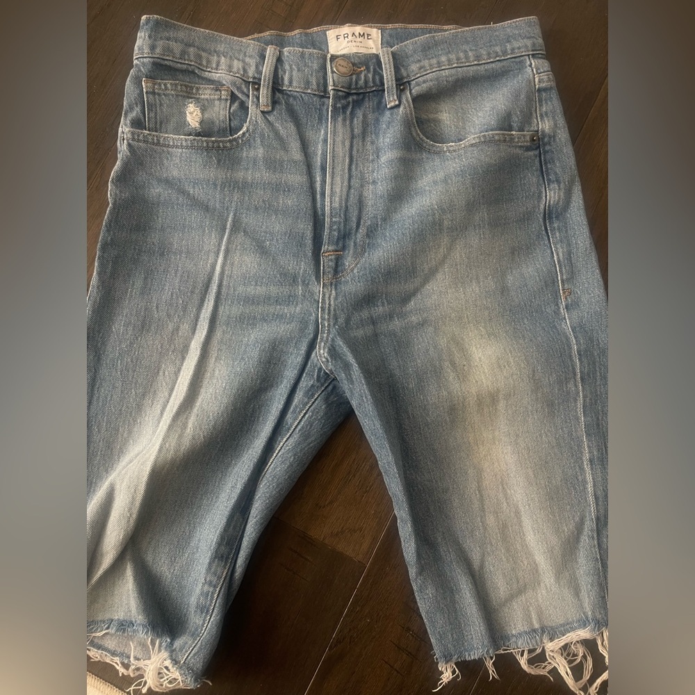 Frame Denim Le Vintage Bermuda Blue Jean Shorts Distressed High-Waisted - Picture 5 of 7